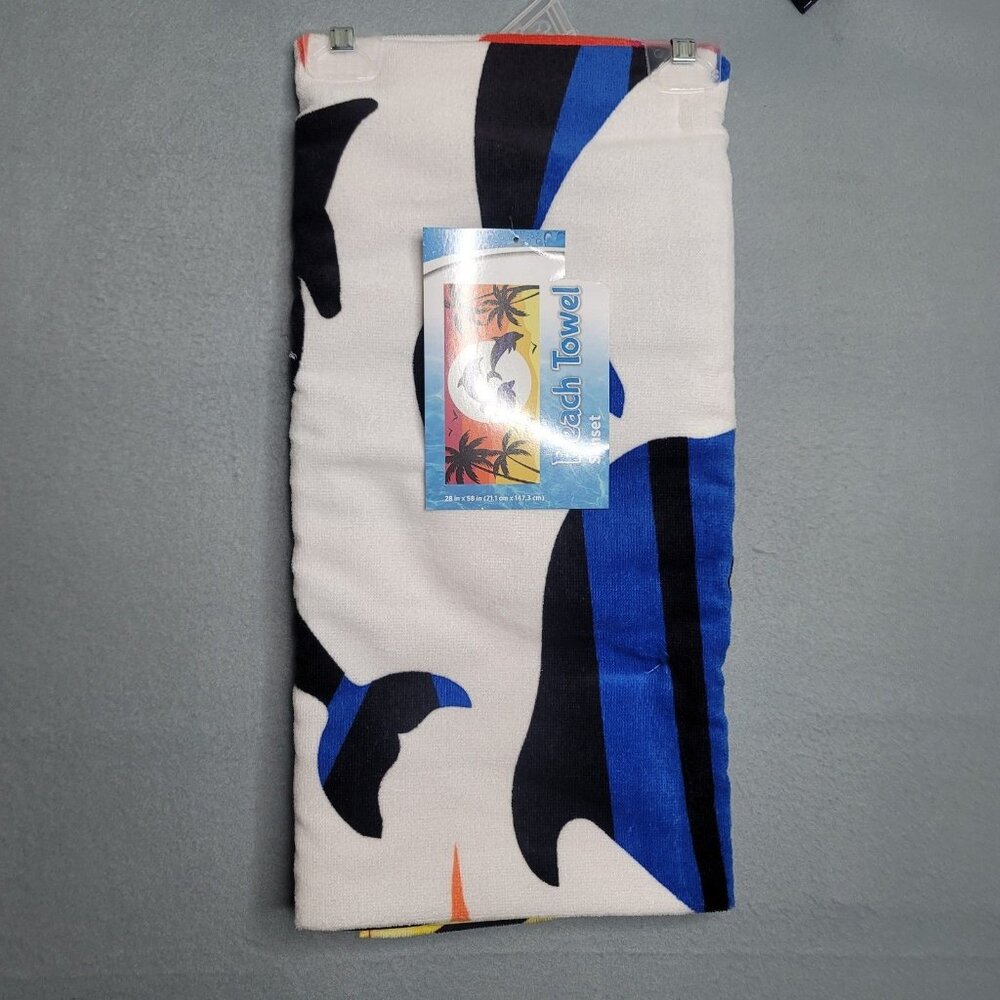 Dolphins Sunset Beach Towel Swim Pool  28 x 58 Inches New w Tags